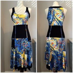 Tango Mango Midi Dress Women’s Size Small Sleeveless Blue Yellow Red